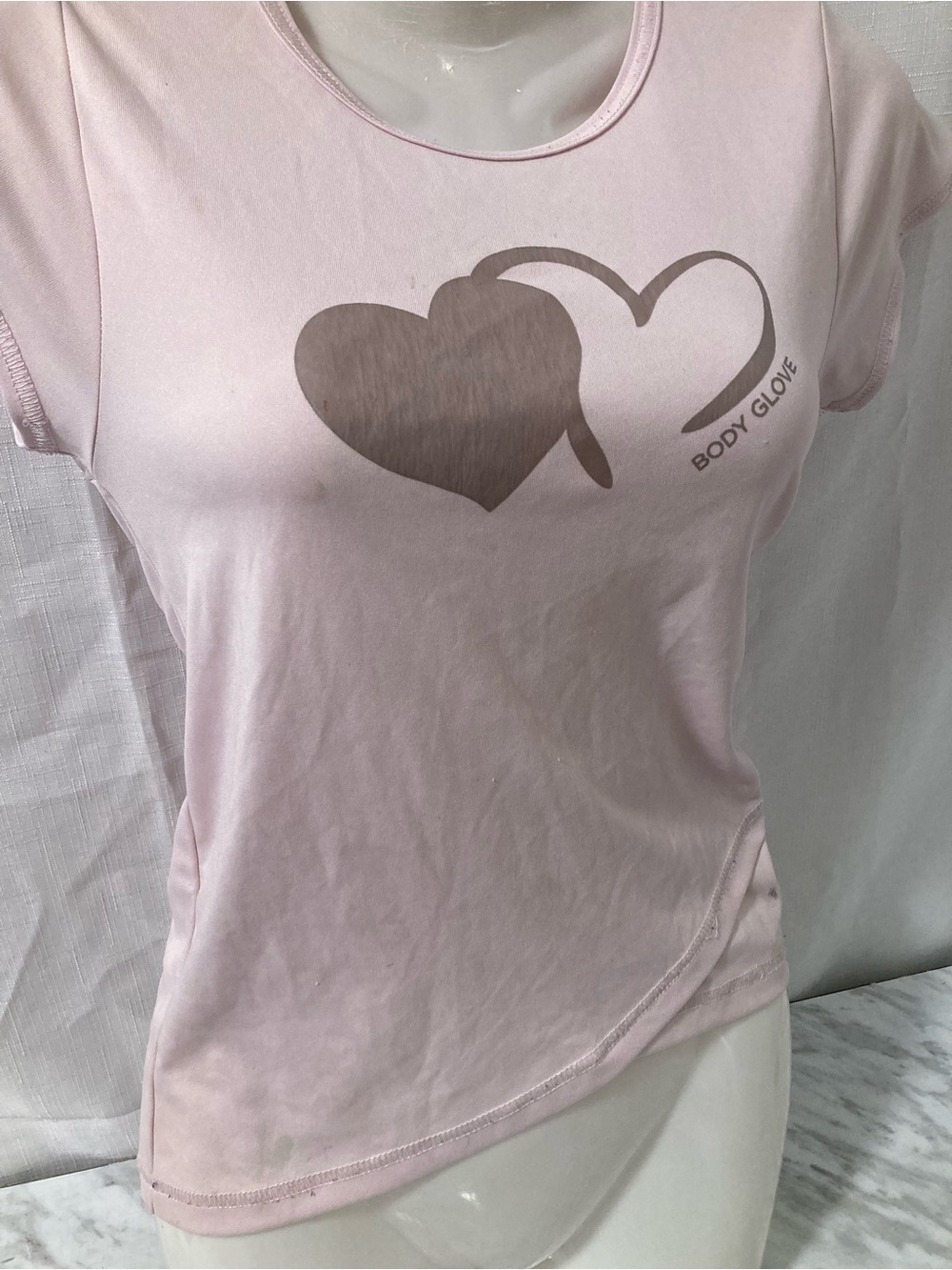Body Glove Pink Double Heart Strappy Back T-Shirt Y2K Women’s Medium